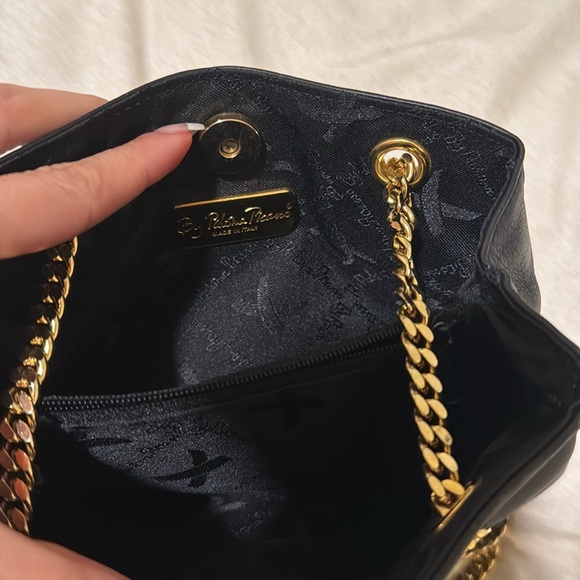 Paloma Picasso Black Leather Shoulder Bag with Gold Chain - Picture 8 of 11